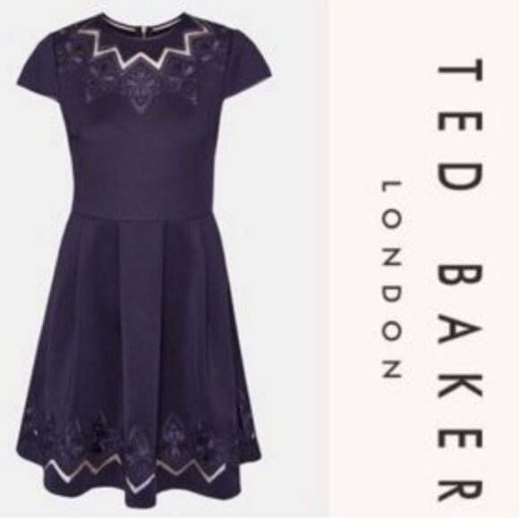 Ted Baker London Cheskka Navy Blue Lace and Mesh Skater Dress Ted Size 4 (US 10) - eharrisgallery.com Ted Baker London Cheskka Navy Blue Lace and Mesh Skater Dress Ted Size 4 (US 10) - eharrisgallery.com